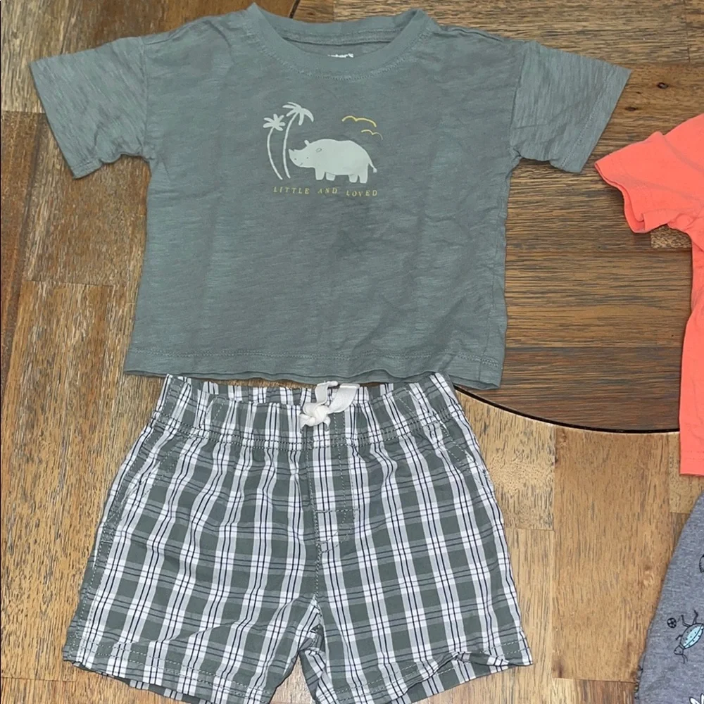 Carter's Boys Matching‎ Sets Bundle Green Orange Plaid Bug Graphic 18 Months